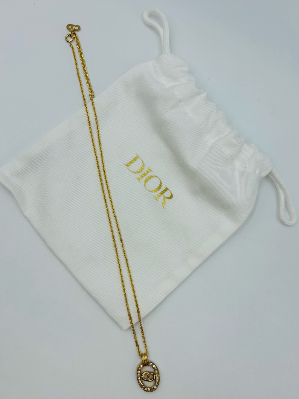 Christian Dior Gold-Tone Pendant Necklace with Chain